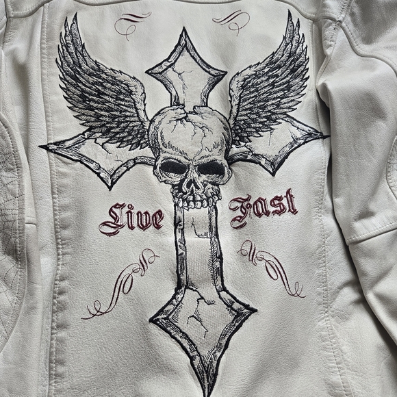 Affliction Men's Genuine Leather / Limited Edition White Jacket Size Large - Picture 3 of 15